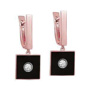 Серьги с английским замком из красного золота с бриллиантом