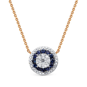 Колье из красного золота с бриллиантами, сапфирами