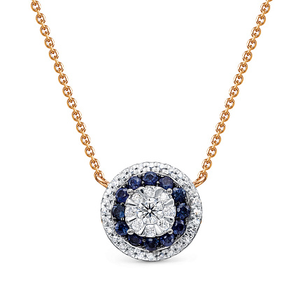 Колье из красного золота с бриллиантами, сапфирами