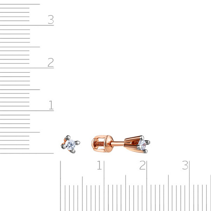 Пусеты из красного золота с фианитом