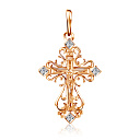 Крест ручной работы из красного золота с бриллиантами