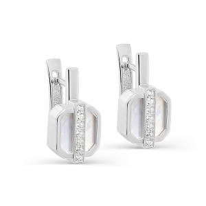 Серьги с английским замком из серебра с перламутром