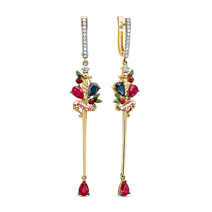 Серьги с английским замком из желтого золота с бриллиантами