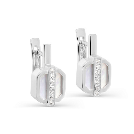 Серьги с английским замком из серебра с перламутром