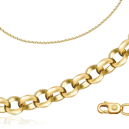 Цепь автомат из желтого золота, плетение бельцер (ролло)