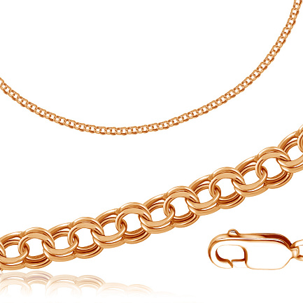 Цепь пустотелая из красного золота, плетение шпрингелевая свободная