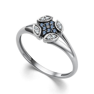 Кольцо из белого золота с бриллиантами, сапфирами