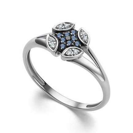 Кольцо из белого золота с бриллиантами, сапфирами