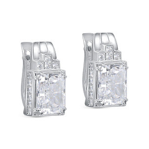 Серьги с английским замком из серебра с бриллиантом