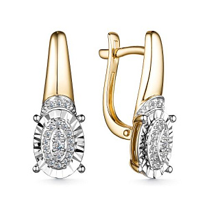 Серьги с английским замком из желтого золота с бриллиантом