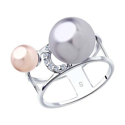 Кольцо из серебра с розовым и сиреневым жемчугом Сваровски