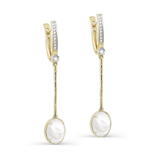 Серьги с английским замком из желтого золота с перламутром