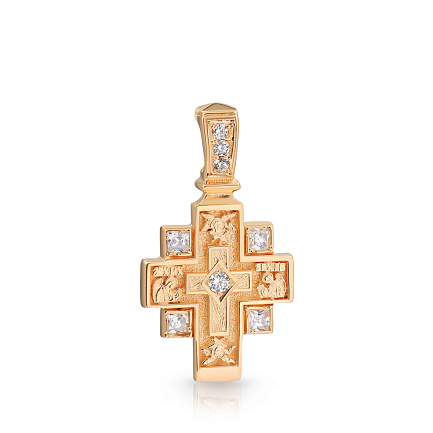 Крест из красного золота с фианитом
