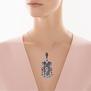 Подвеска из белого золота с бриллиантами, сапфирами, цветными