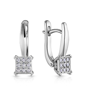 Серьги с английским замком из белого золота с бриллиантами