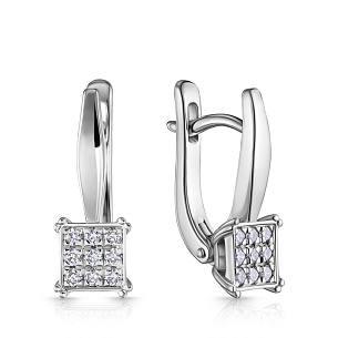 Серьги с английским замком из белого золота с бриллиантом