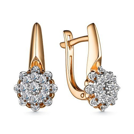 Серьги с английским замком из красного золота с бриллиантами