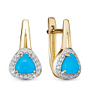 Серьги из желтого золота с бриллиантами, бирюзой