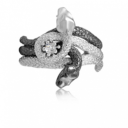 Серебряное кольцо с фианитом Змея