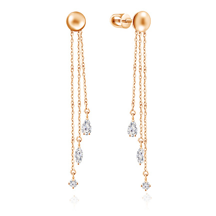 Пусеты из красного золота с фианитом