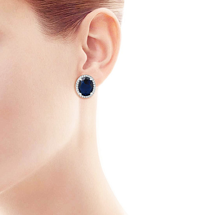 Серьги из серебра с корундом, фианитом