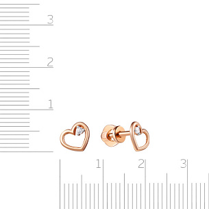 Пусеты детские из красного золота с фианитом