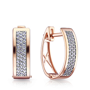 Серьги с английским замком из красного золота с фианитом