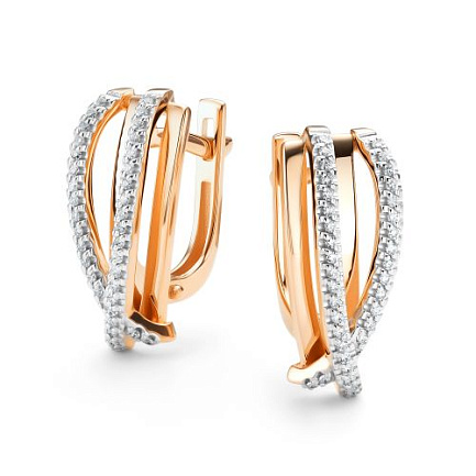 Серьги с английским замком из красного золота с бриллиантами