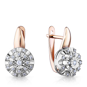 Серьги с английским замком из красного золота с бриллиантом