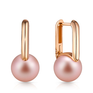 Серьги с английским замком из красного золота с жемчугом