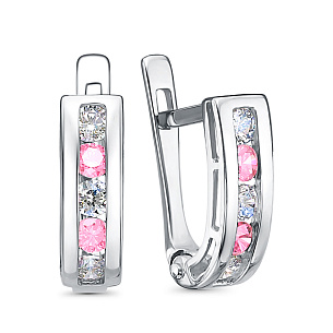 Серьги с английским замком из серебра с фианитом