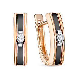 Серьги с английским замком из красного золота с бриллиантом