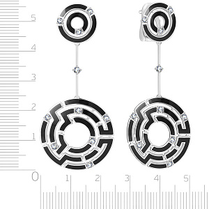 Серьги из белого золота с бриллиантами, эмалью