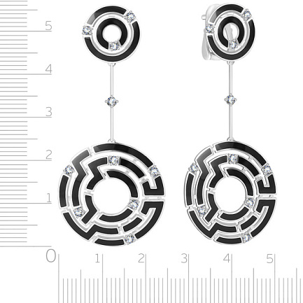 Серьги из белого золота с бриллиантами, эмалью