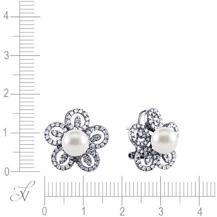 Серьги из белого золота с бриллиантами, жемчугом
