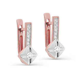 Серьги с английским замком из красного золота с бриллиантом