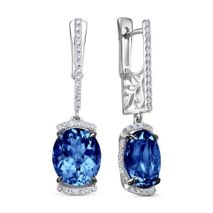 Серьги с английским замком из белого золота с топазом