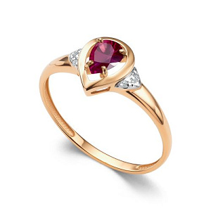 Кольцо из красного золота с бриллиантами, рубином