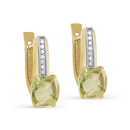 Серьги с английским замком из желтого золота с бриллиантами