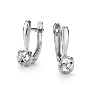 Серьги с английским замком из белого золота с бриллиантами