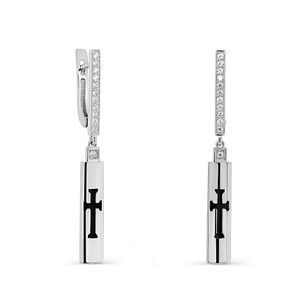 Серьги с английским замком из серебра с фианитами