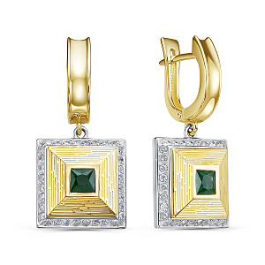 Серьги с английским замком из желтого золота с бриллиантами