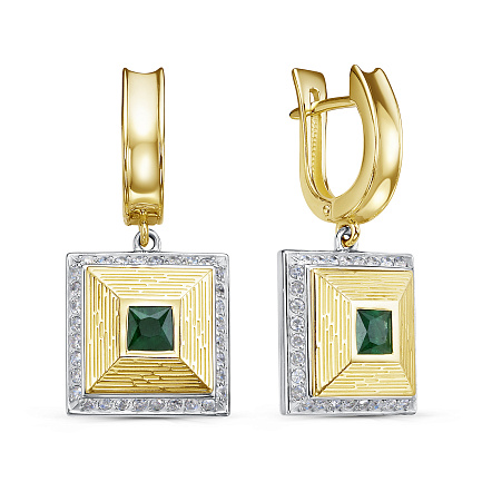 Серьги с английским замком из желтого золота с бриллиантами