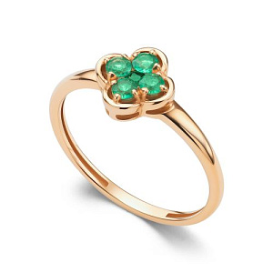 Кольцо из красного золота с изумрудами