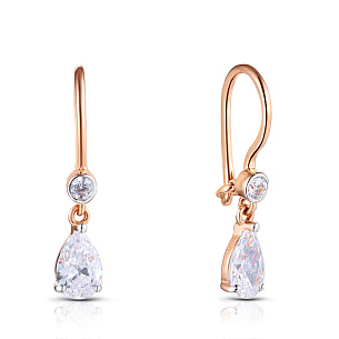 Серьги детские из красного золота с фианитом