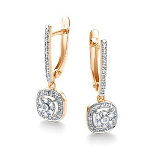 Серьги с английским замком из красного золота с бриллиантом