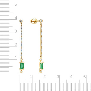 Пусеты из желтого золота с бриллиантами, изумрудами