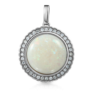 Подвеска из белого золота с бриллиантами, опалом