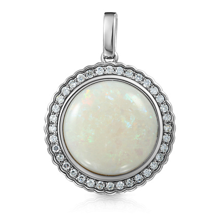 Подвеска из белого золота с бриллиантами, опалом