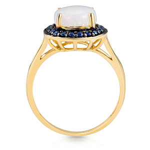 Кольцо из желтого золота с опалом, сапфирами